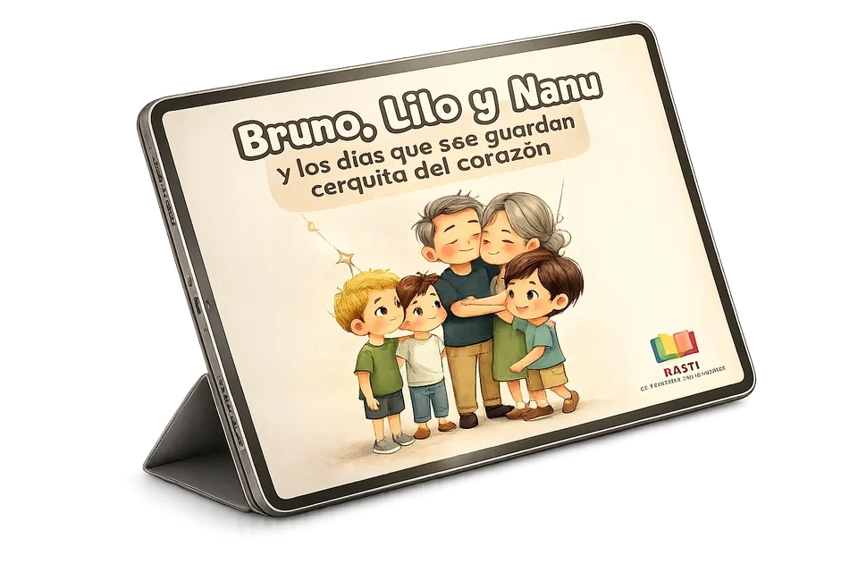 Cuento Rasti en formato digital, abierto en tablet